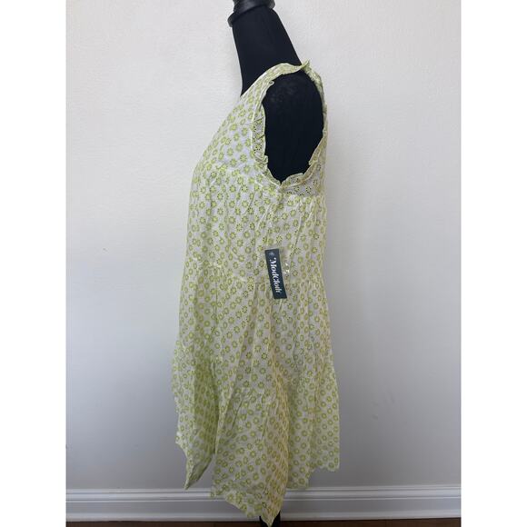 Modcloth Day Tripping Eyelet Flower Fields Trapeze Mini Dress White/Green L NWT - Picture 6 of 11